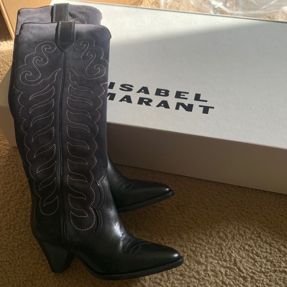 Isabel marant liela 60mm embroidered leather tall boots - Picture 1 of 4